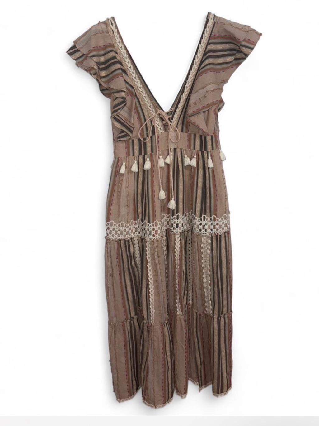 Hemant & Nandita Taupe And Cream Striped Tassel Maxi Dress